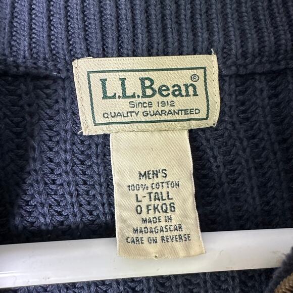 Vintage LL Bean Men's Large Tall Sweater Cardigan Full Zip Navy Blue Knit Cotton - Picture 3 of 3